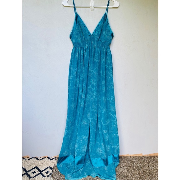 teal satin maxi dress